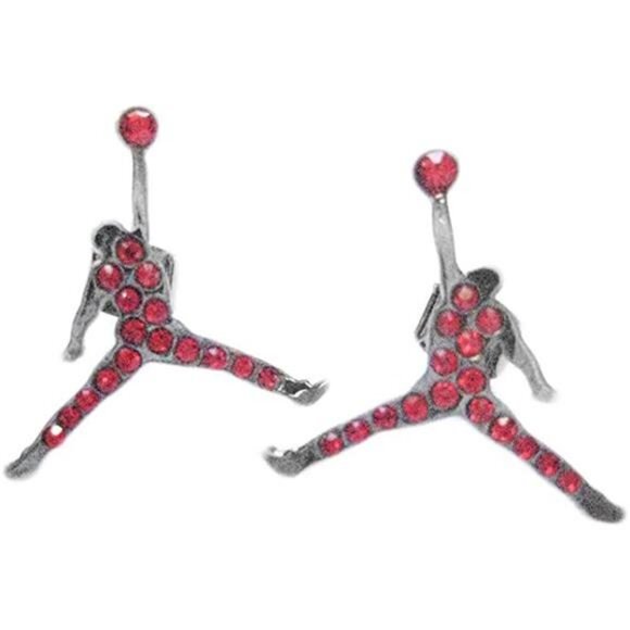 MICHAEL JORDAN SILVER‎ - PLATED PAIR STUD EARRINGS SILVER RED JUMPMAN JUMP MAN - Picture 1 of 8